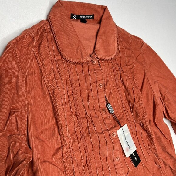 Coupé Corduroy Shirt Long Sleeve Button Up Burnt Orange Size XL Womens 90s Y2K - Picture 3 of 11